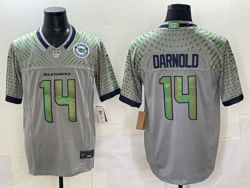 Men 2025 Seattle Seahawks #14 Darnold grey 5th generation Throwback Nike Limited NFL Jersey style 053